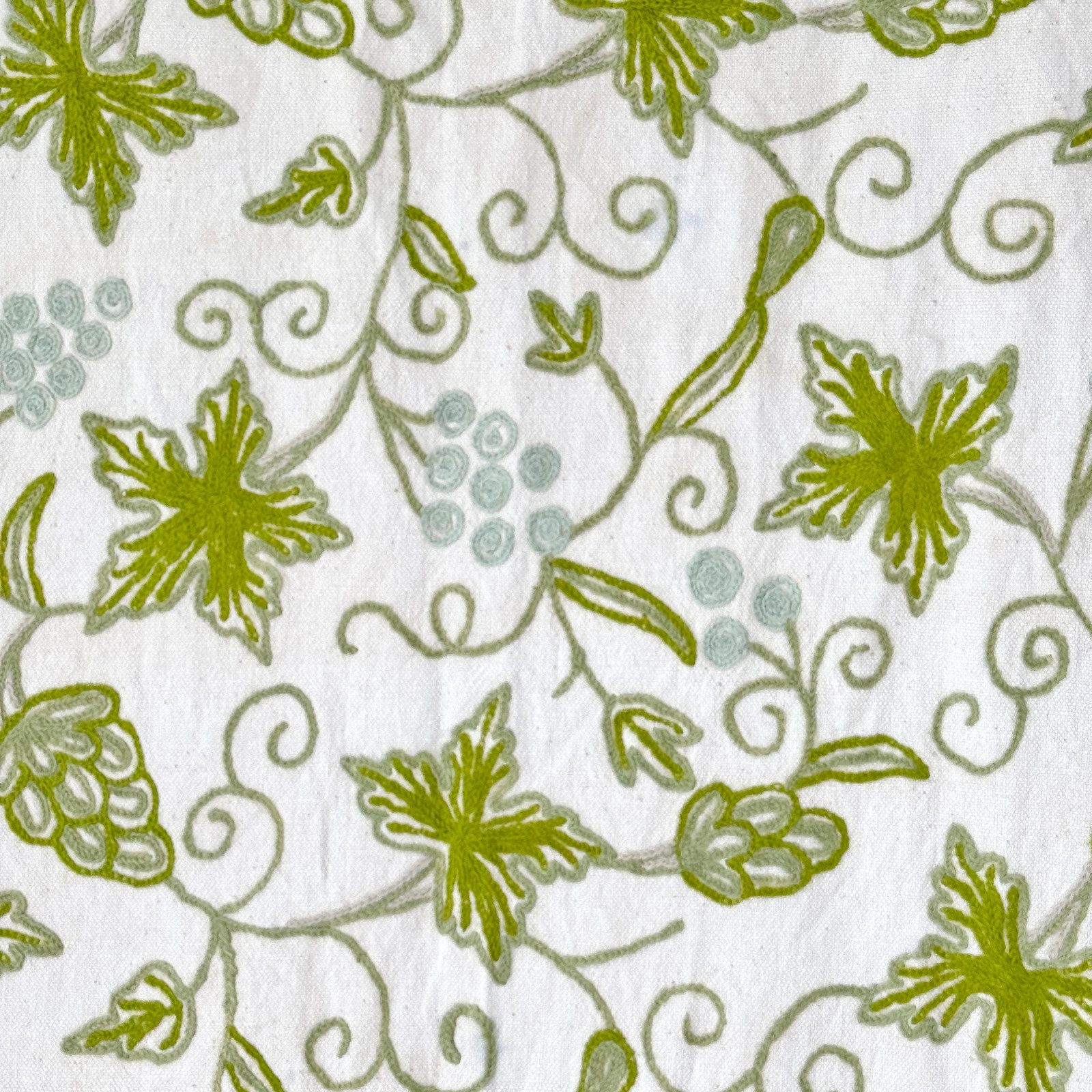 156×62 Crewelwork green blue upholstery fabric vintage bedspread Indian tapestr