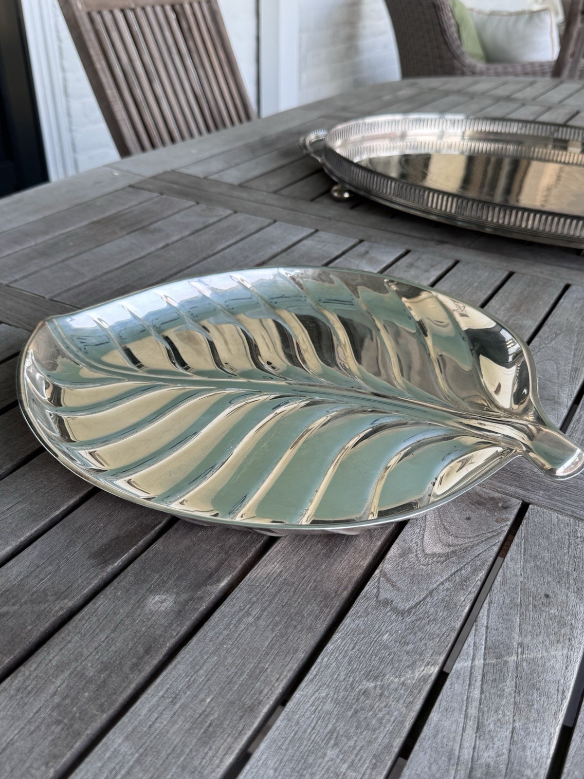 Vintage IS Silver Co Palm Leaf Serving Tray Silverplate Hollywood Regency 15”