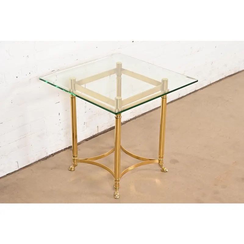 Labarge Hollywood Regency Brass Side Table With Hooved Feet, Circa 1960s