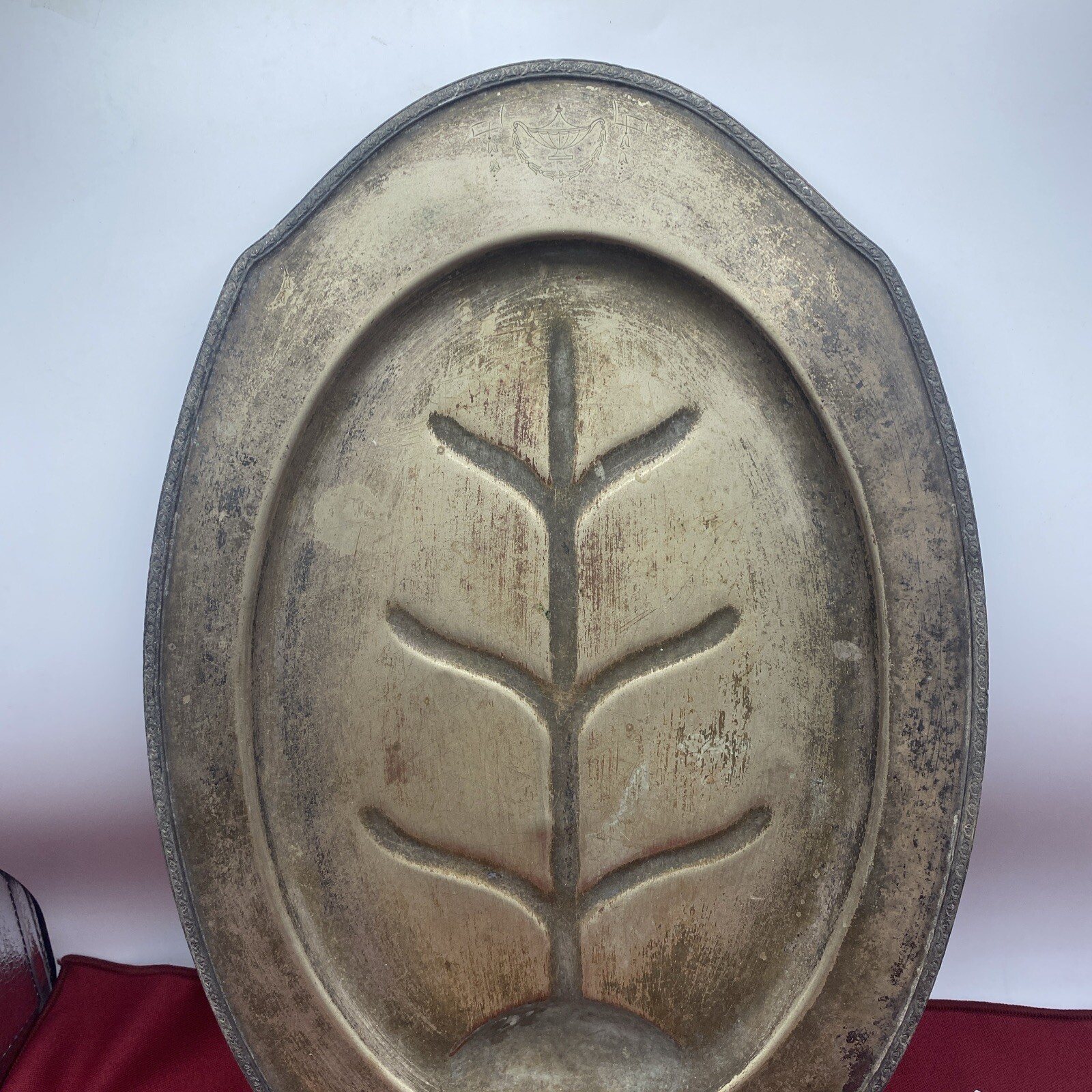 Benedict 15.75” Baroque Serving Meat Tray Platter Well Tree Silver Plated