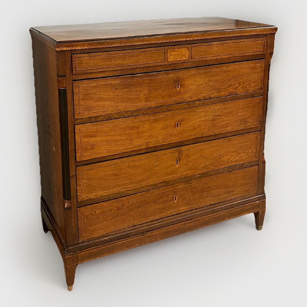 Antique 1820’s Biedermeier Empire Walnut Tall Chest of Drawers 49″ H