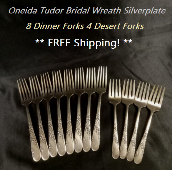 Oneida Tudor Bridal Wreath Silverplate 8+4 Forks 1950s Lot Community
