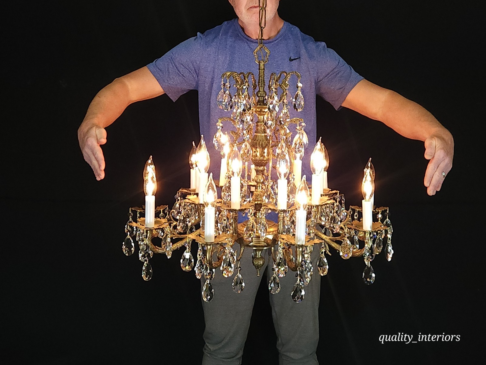 Antique 18 light Regal Regency Brass Cut Lead Glass Crystal Chandelier