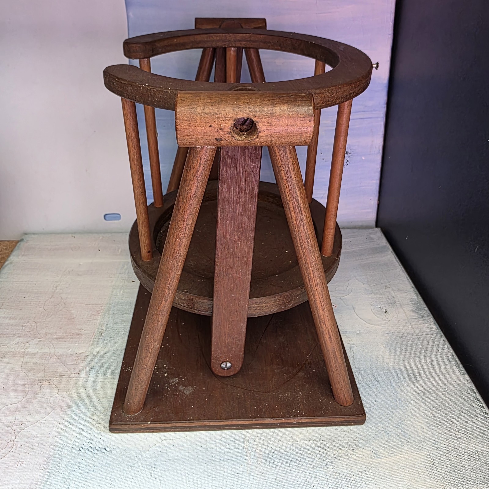 Vintage 1940’s 1 Gallon Bottle Wooden Swing Stand Cradle/Pourer with Handle