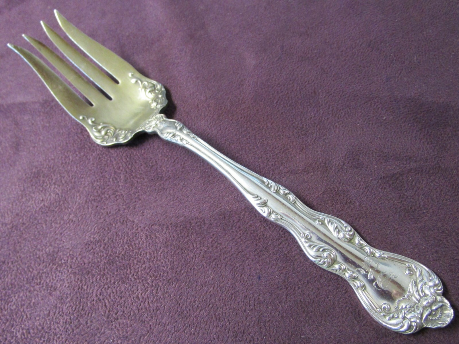ORIENT aka VENICE Cold Meat Fork Gilded Tines Silverplate 1904 RC? Monogram