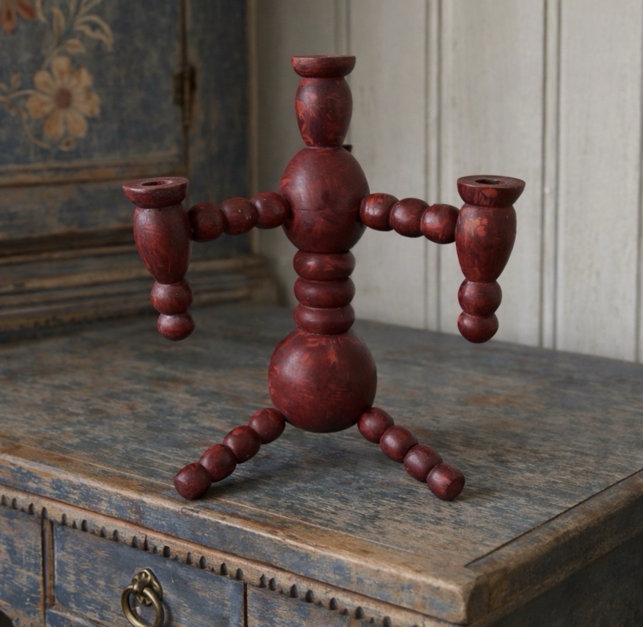 Antique Large Swedish Christmas Folk Art Candleabra / Sweden Candle Holder