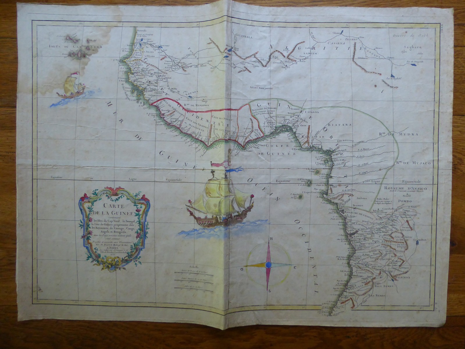 1771 Rigobert Bonne Paris Carte de la Guinee West Africa with pictorial addition
