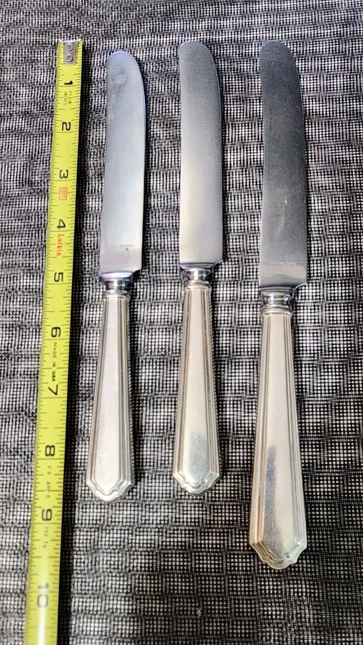 😎 SET OF 3 c1923 WASHINGTON IRVING SILVERPLATE OLD FRENCH HOLLOW KNIVES