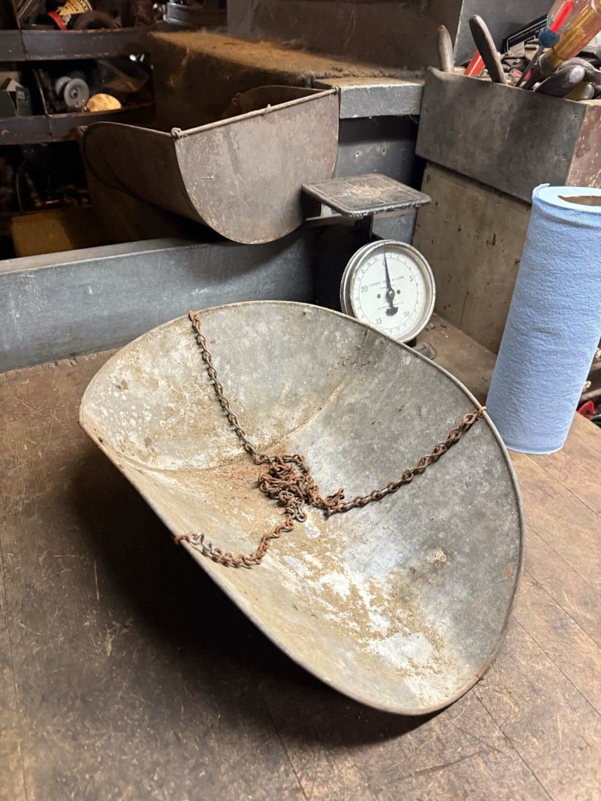 Antique Early Hanging Weight Scale Mercantile Scoop Farm Stand Produce Parts USA