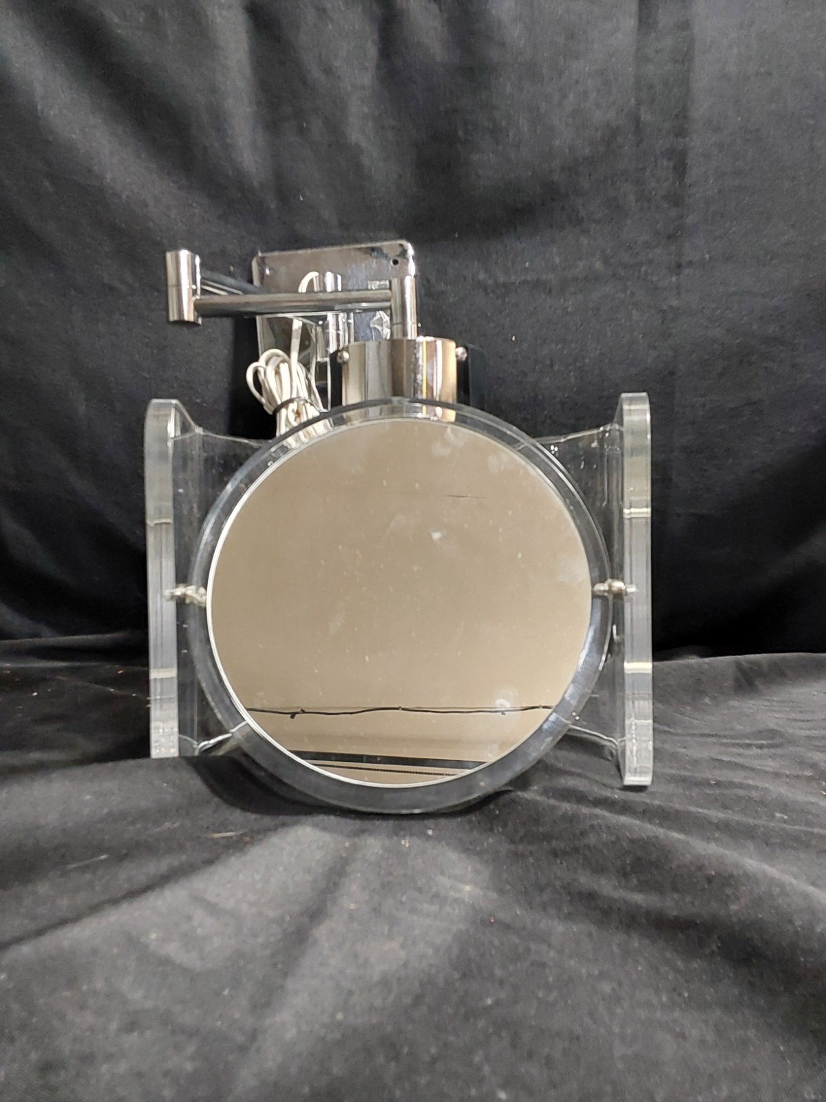 VTG Rialto Space Age Lucite Chrome Vanity Mirror 2-Sided Mid Century Magnifying