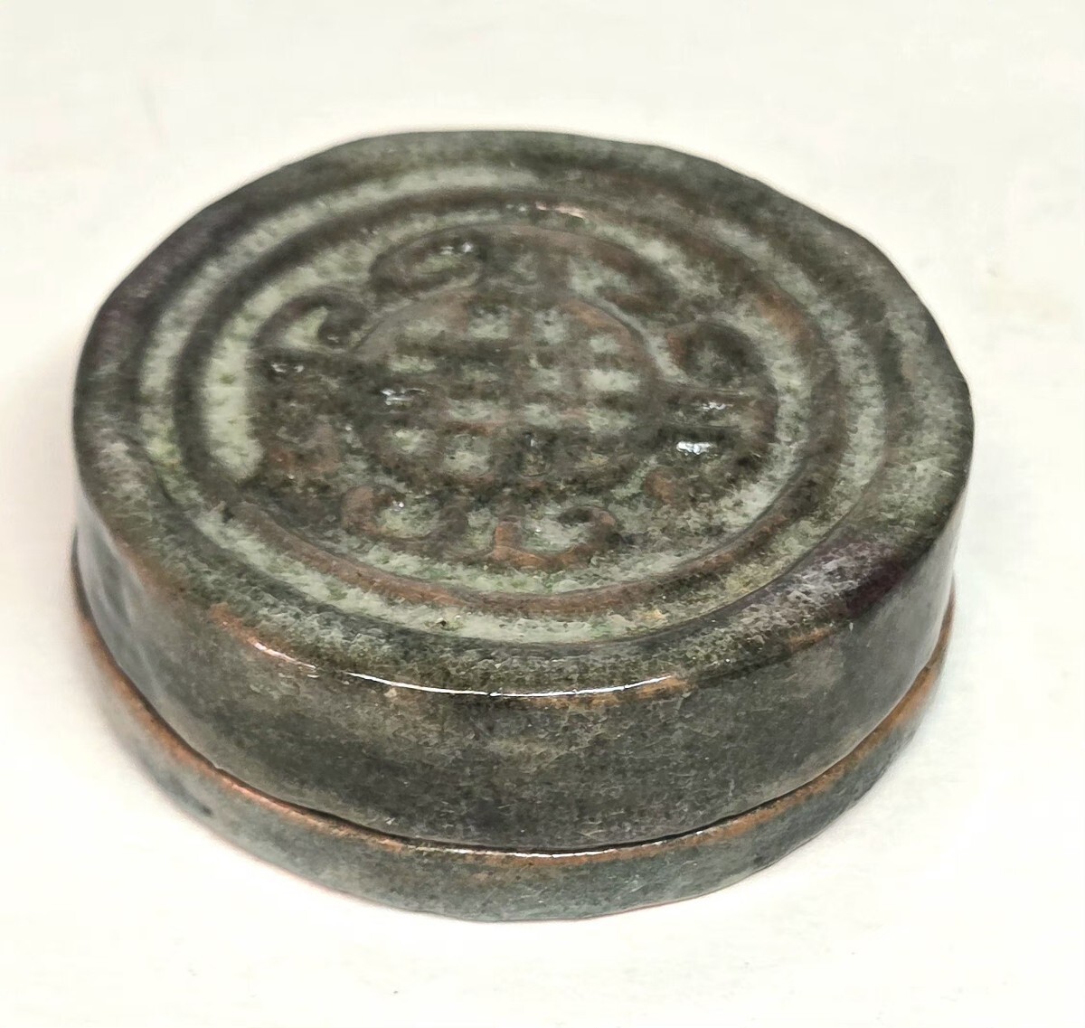 Japanese Tea Ceremony Round Kogo Ceramic Signed Box-KG266