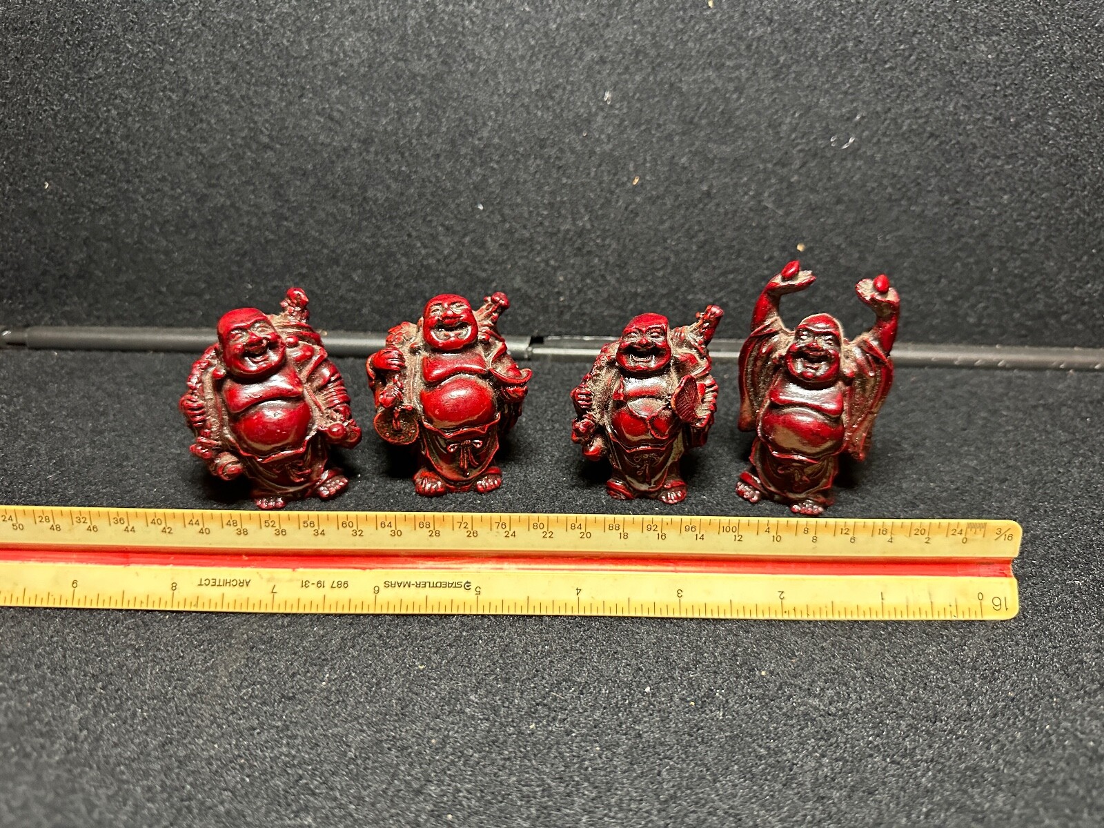 Vintage Chinese Dark Cherry Amber Bakelite Buddha Figures, QuikShip Item