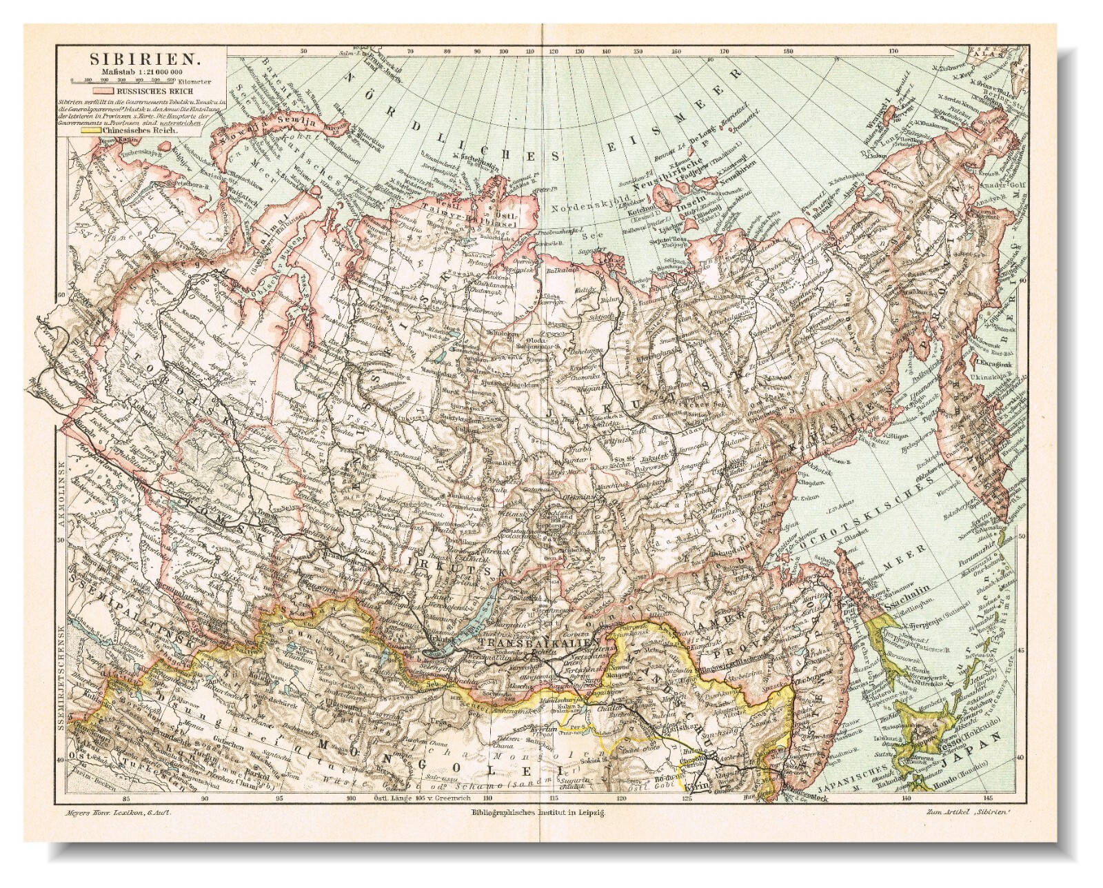 RUSSIA SIBERIA Mongolia China Japan 1910 Original Antique Vintage Map