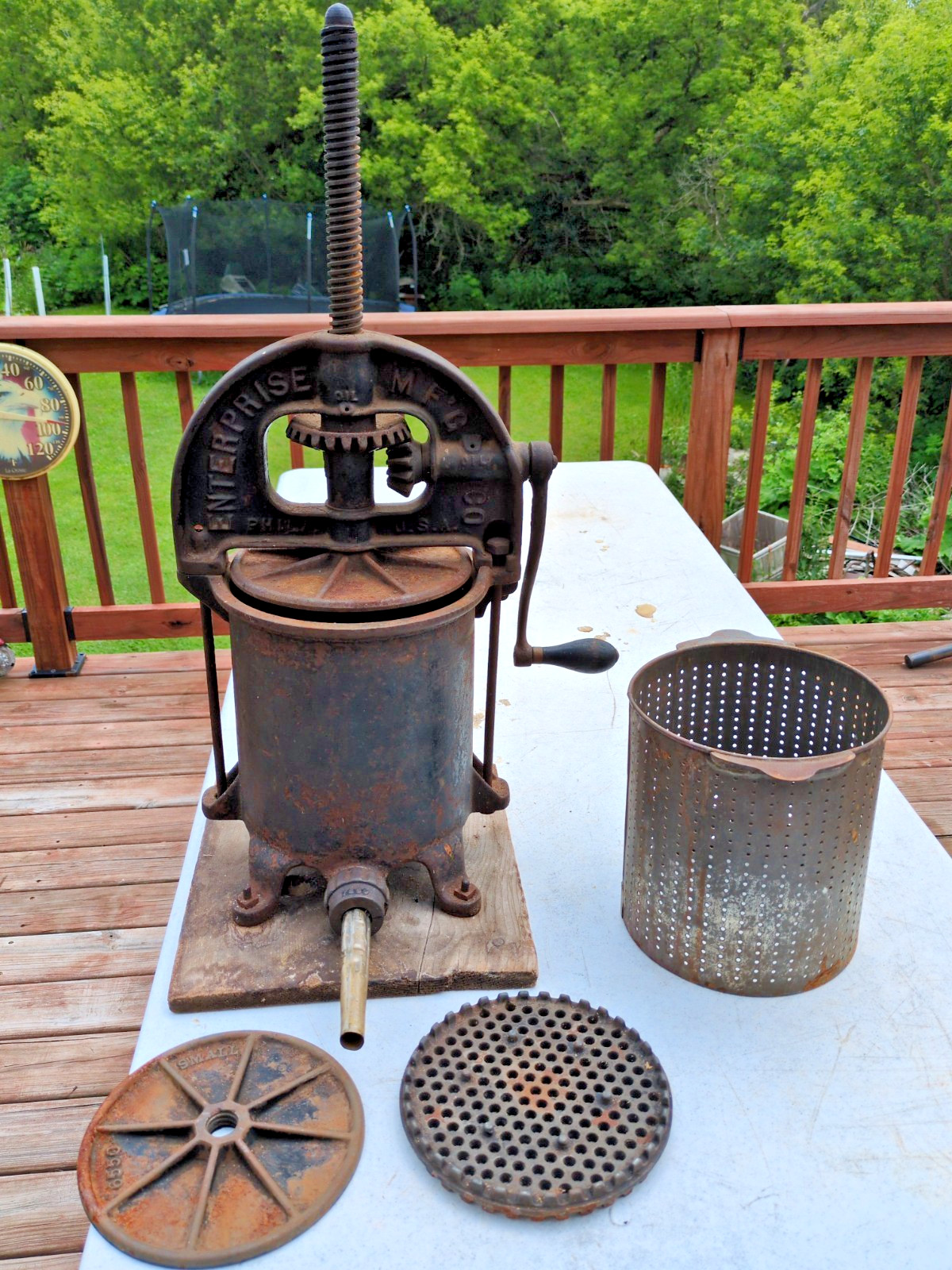 Antique 8 Qt. Enterprise Cast Iron 2092 Sausage Stuffer Fruit Press