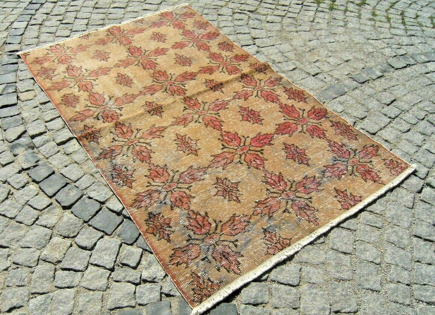Vintage Rug 50” x 81” Anatolian Low Pile Oushak Wool Rug Muted Dye Area Rug