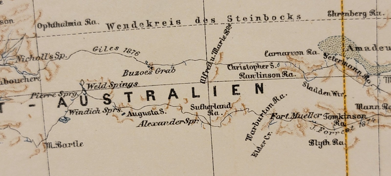 1889 color lithographed German map Meyers Australia Tasmania