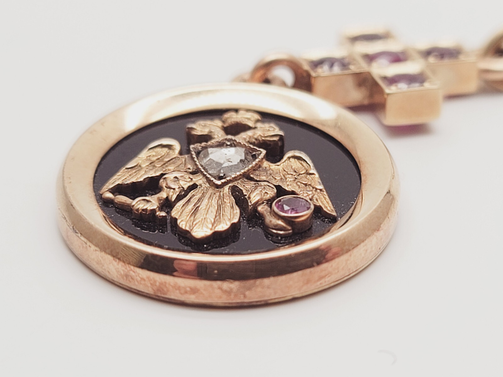 Antique Victorian 14K Gold Ruby Gemstone Brooch Pendant Jewelry Imperial Eagle