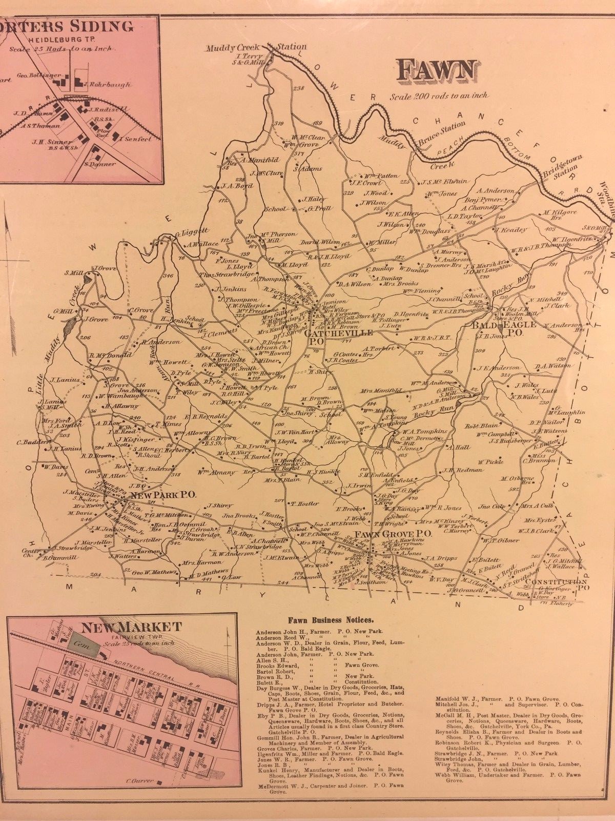 3 Maps of York County PA 1876 by Beach Nichols Publ Pomeroy Whitman & Co Set #2
