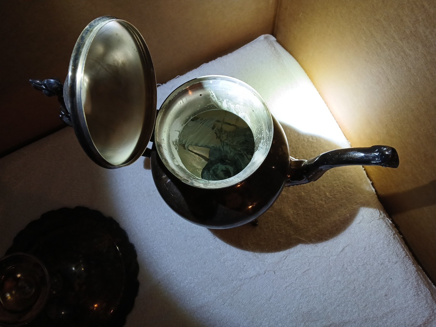 Antique Birmingham Silver Company Teapot Silver on Copper Plus Oneida Candy Dish