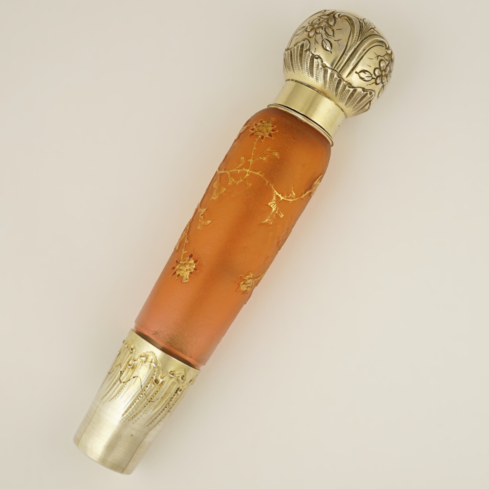 Daum Nancy Cameo Glass French Sterling Silver Liquor Flask Perfume Bottle