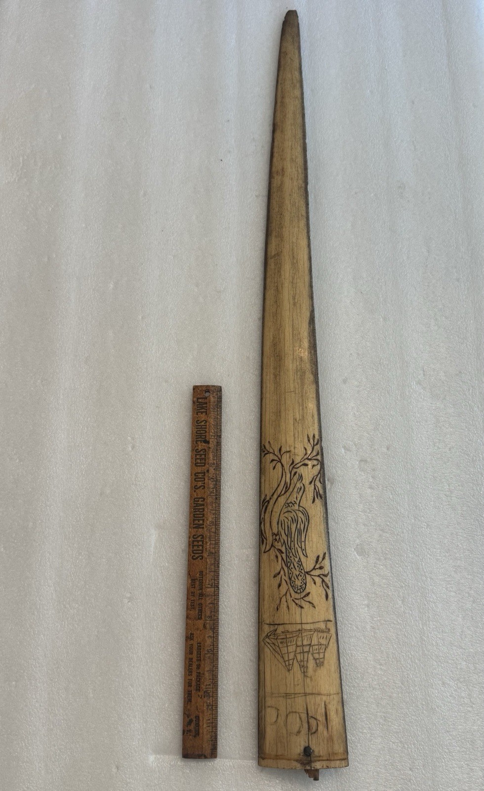 Antique Dated 1900 Sailor Made Folk Art Swordfish Bill Bird & Ship Carved Design