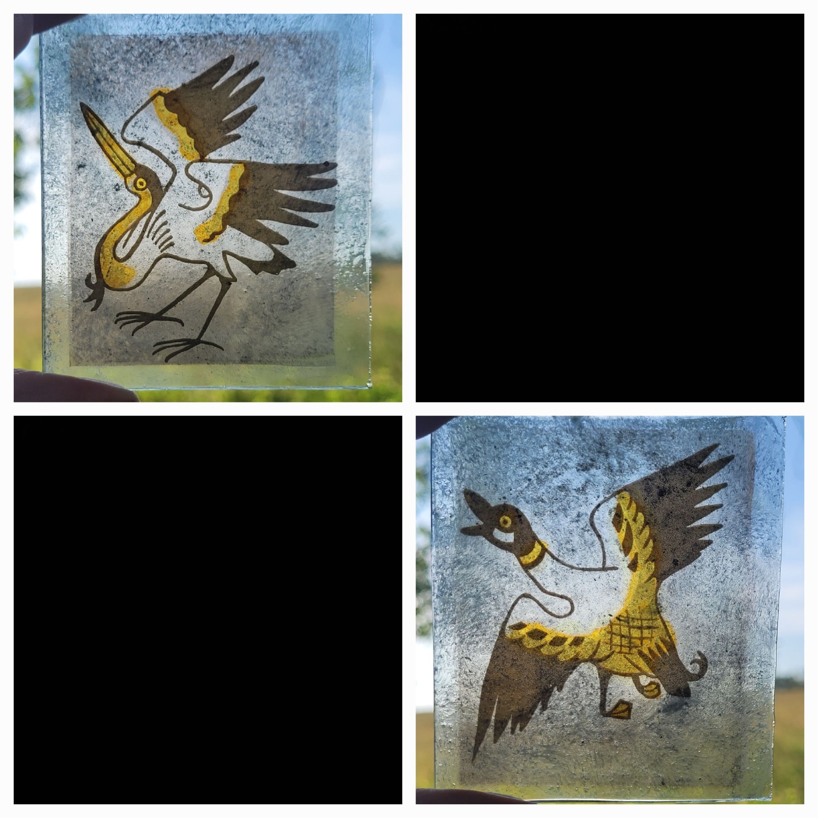 Stained Glass 2 Storks Herons bird painted pieces