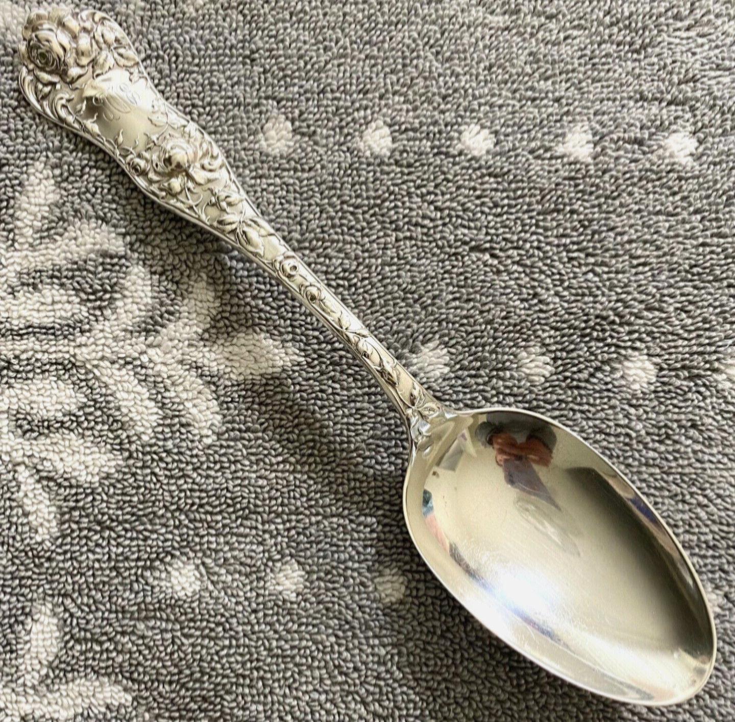 GEORGE SHIEBLER American Beauty Solid Sterling Serving Spoon, 8 1/4”, 2.17OZ.