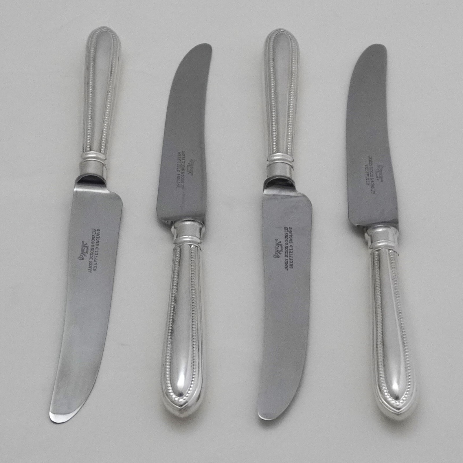 FINE BEAD Design JAMES DIXON & SONS Silver Service Cutlery Four Table Knives