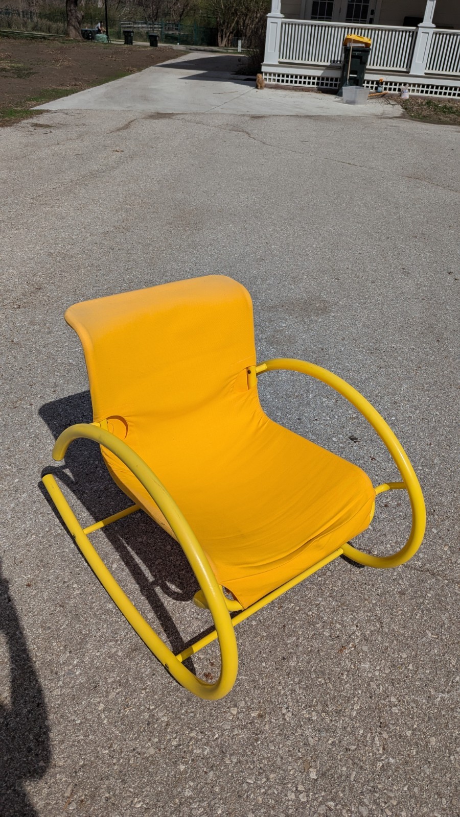 Vintage Post Modern Memphis Ellipse Rocker By Les Amisco Lemon Yellow Space Age