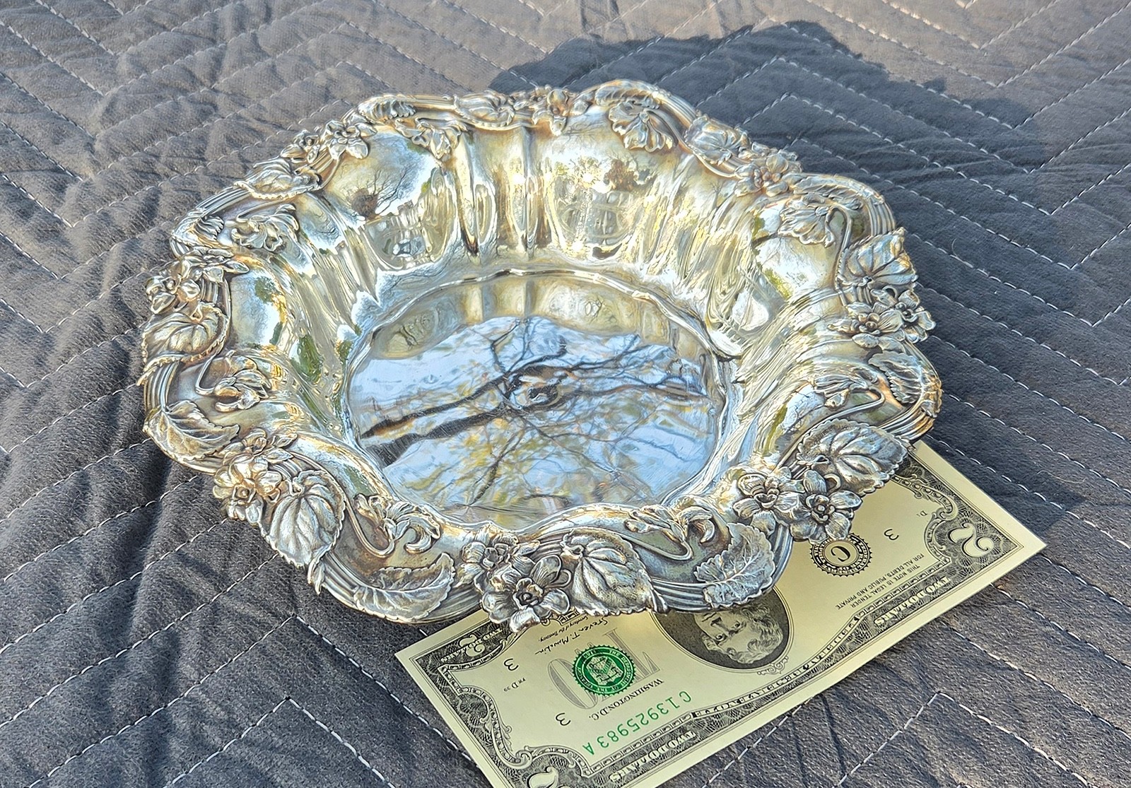 c1905 WHITING Sterling Silver Bowl – VIOLET – Art Nouveau – 8 3/4″ – 176g