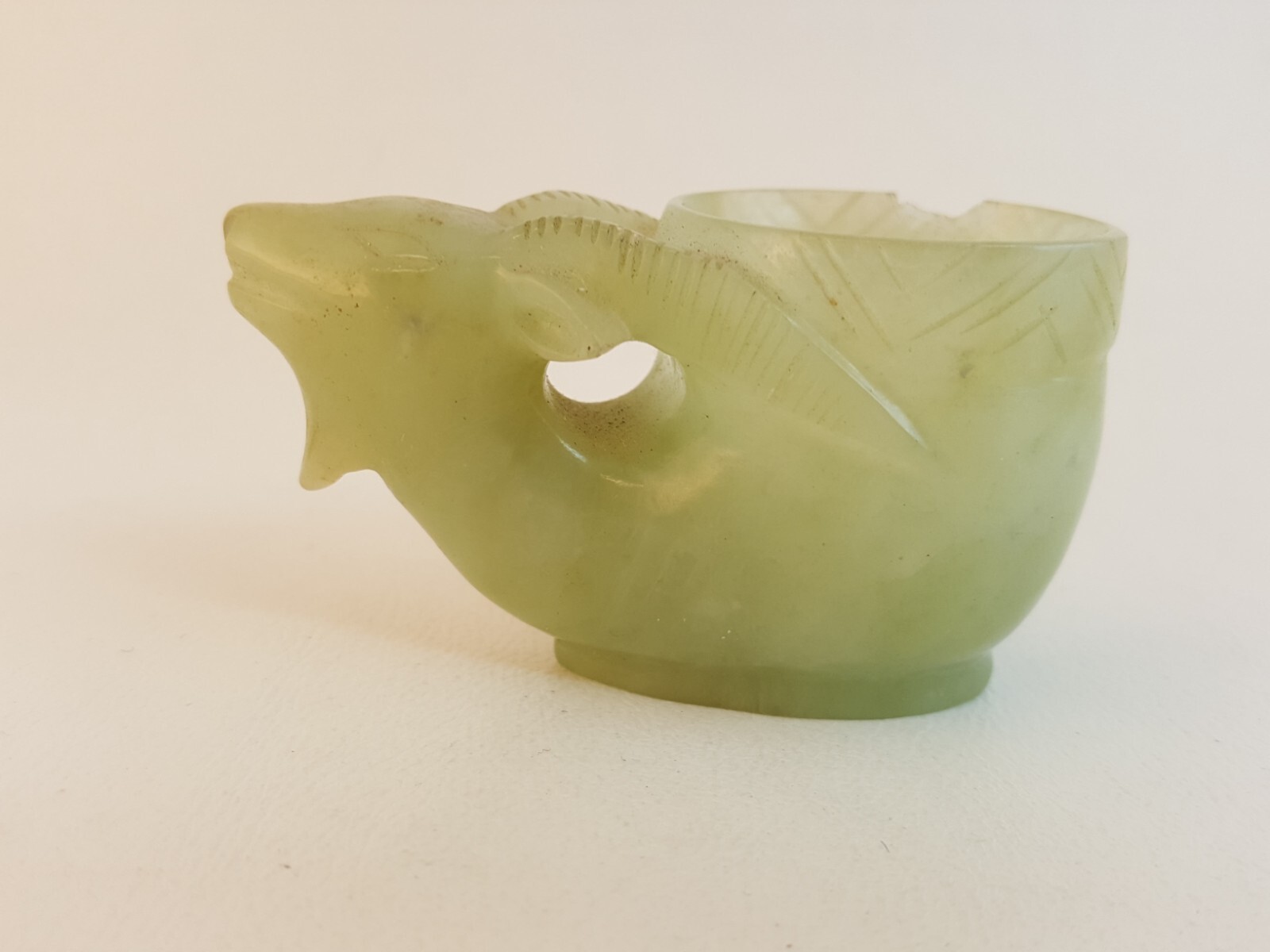 Antique carved stone water brush pot rams head