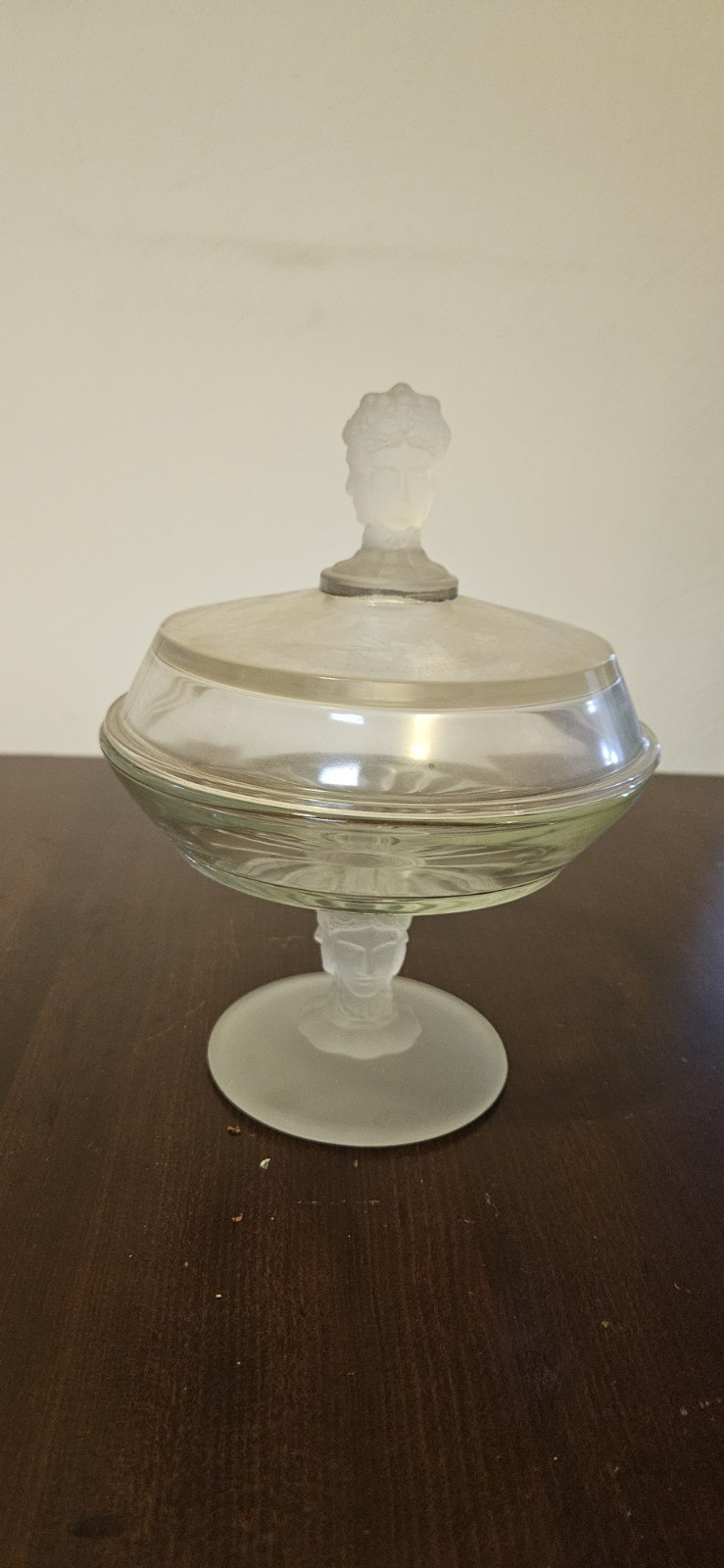 L. G. WRIGHT Duncan Miller 3 THREE FACES Lidded Compote 6″ Diameter Candy Dish