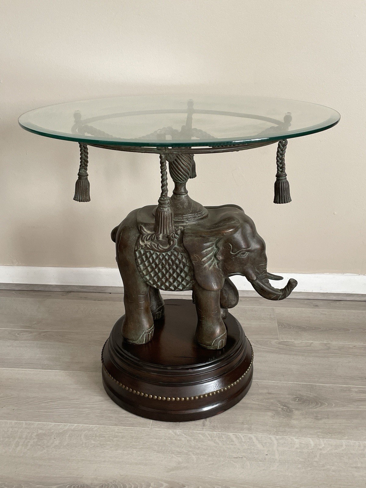 Vintage Bronze Elephant Pedestal Side Table Maitland Smith / Erin Lane Heavy