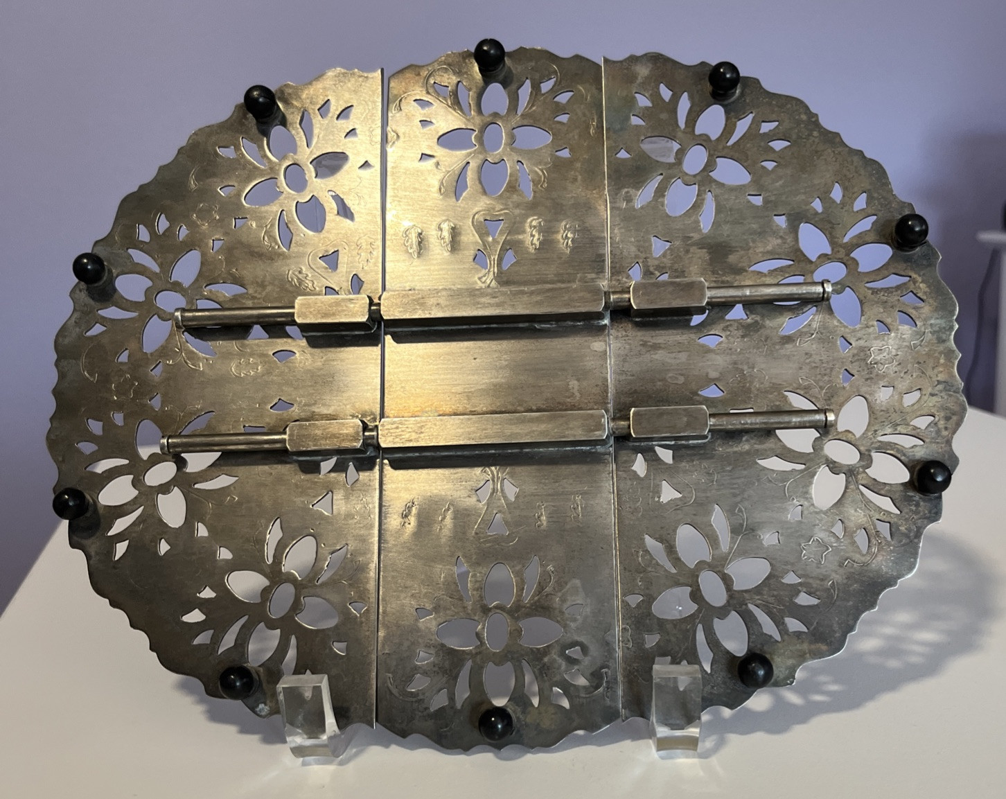 Vtg Raimond Oval Expandable Pierced Trivet Hot Plate Italy 9.75″ – 12.25″ Long