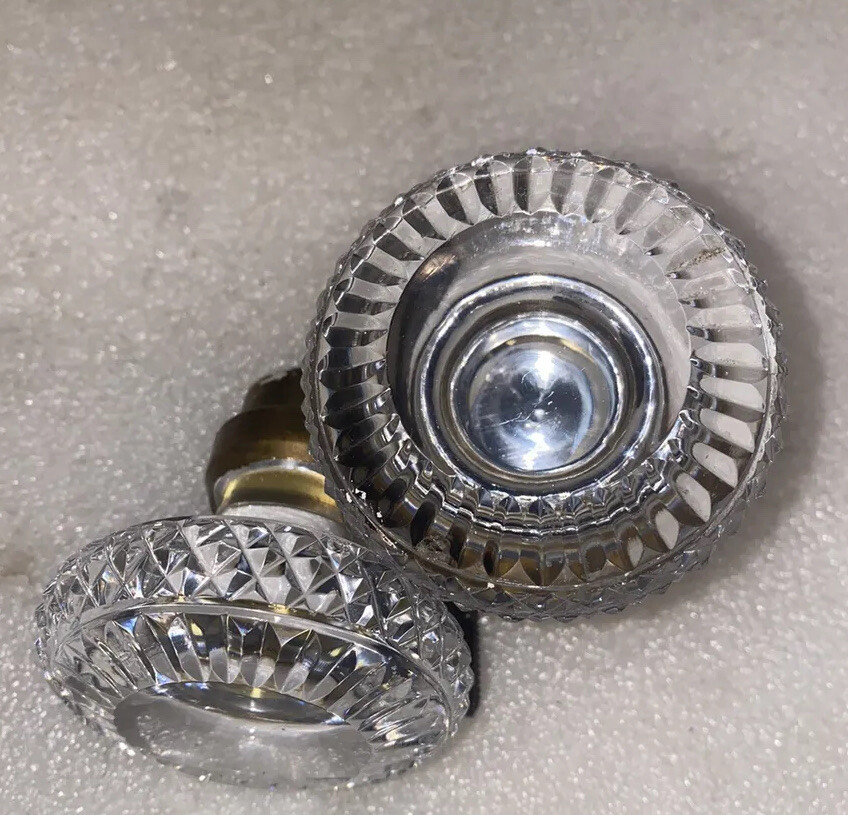 Astonishing Pair Of cut Glass DoorKnobs Multifaceted Shape Unique France made
