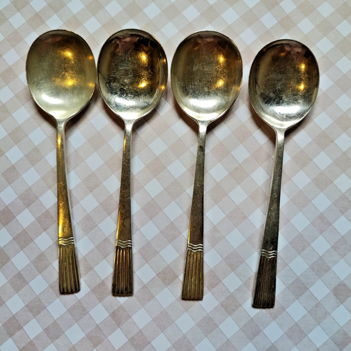 Four 4 Vintage Cooper Brothers & Sons Sheffield 6 1/2″ Large Soup Spoons EPNS