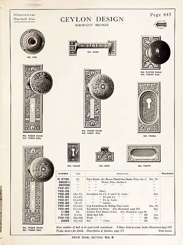 Antique Corbin “Ceylon” Door Passage Set: Door Knobs & Plates w/ covers B-11400