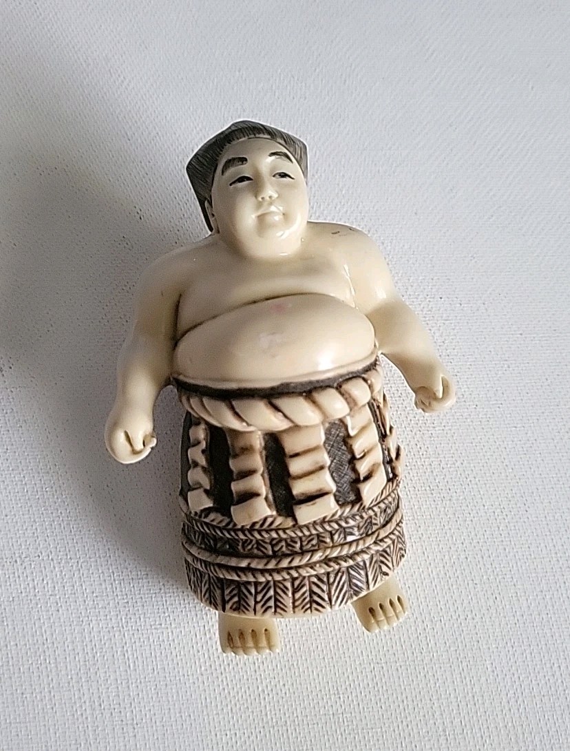 Antique Meiji Period Japanese Hand Carved Sumo Wrestler Icon Stands Estate 4×3″