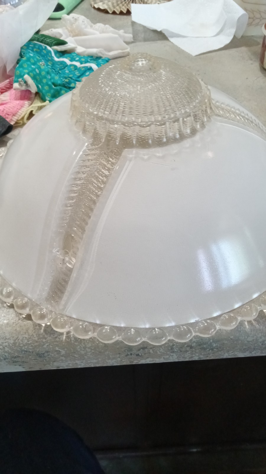 Vintage Frosted Heavy Glass Hanging Ceiling Light Shade Art Deco 10.5″ 1930s 40s