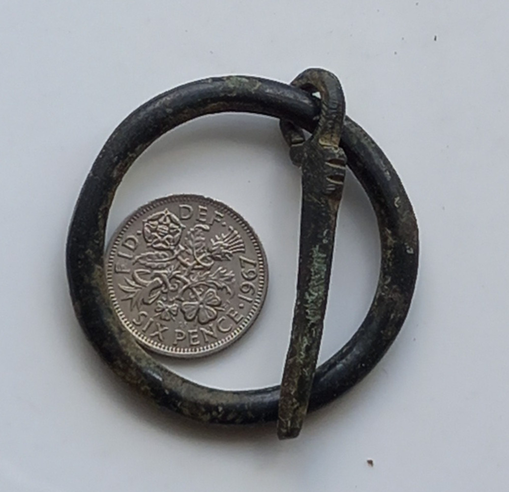 Complete Medieval Bronze Annular Brooch 13th-14th Century Cloak Fastener