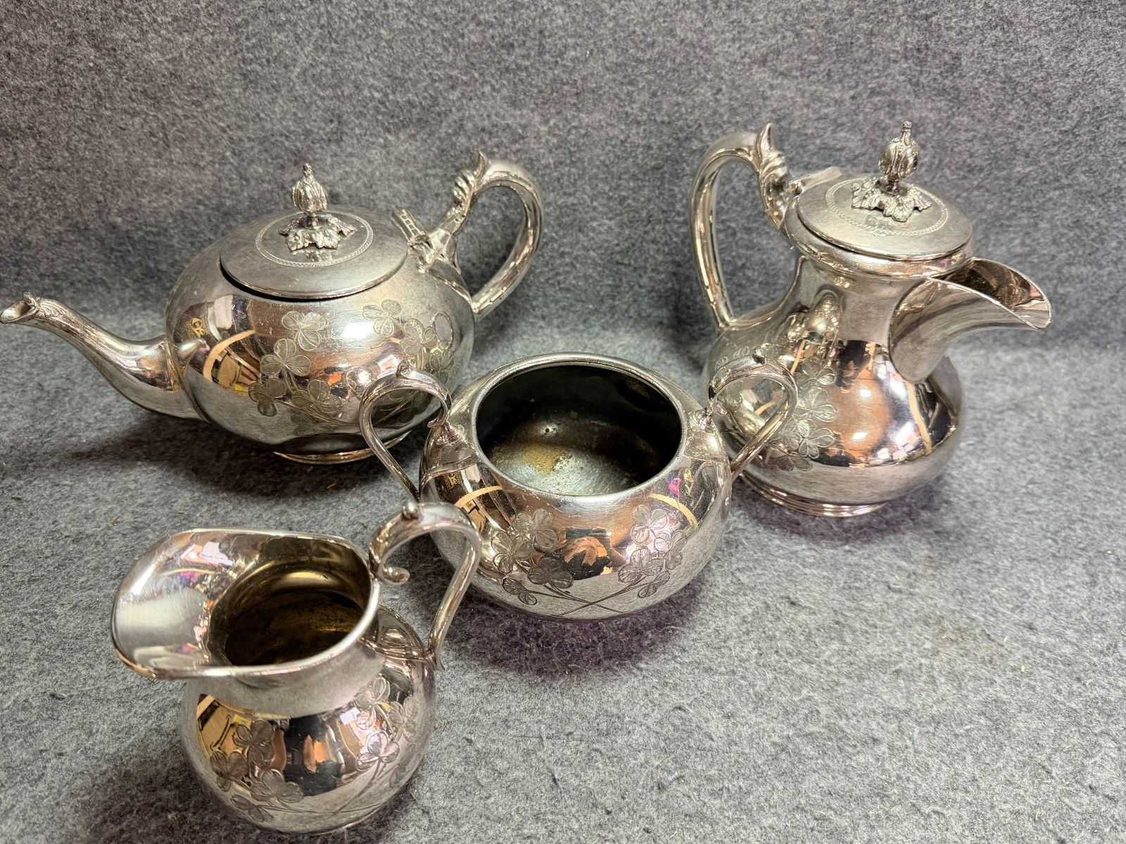 Vintage EPNS Silver Plate 4 Piece Tea Set Teapot Coffee Pot Sugar Cream Jug