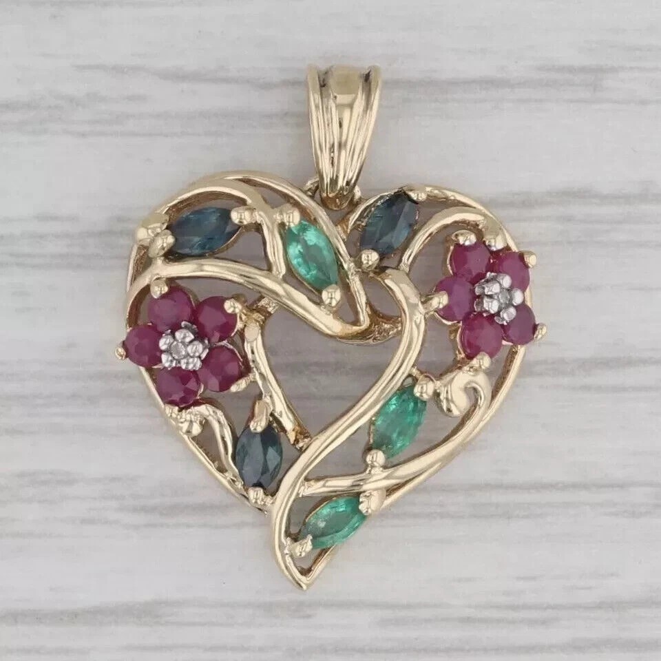 Round Cut LAb Created Ruby Women’s Stunning Heart Pendant 14K Yellow Gold Plated