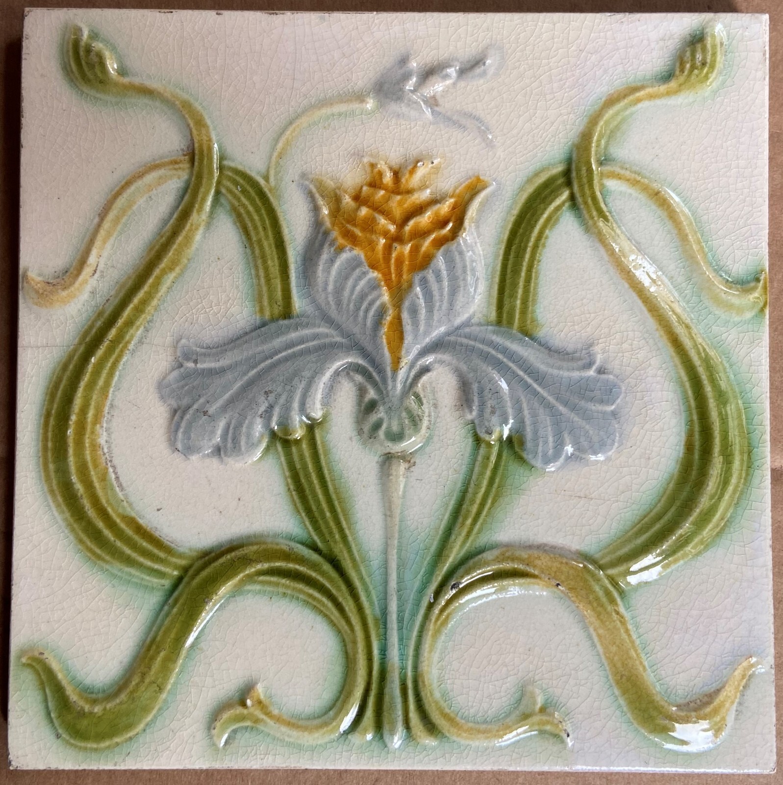 ANTIQUE -ART NOUVEAU- EUROPEAN – MAJOLICA TILE C1900