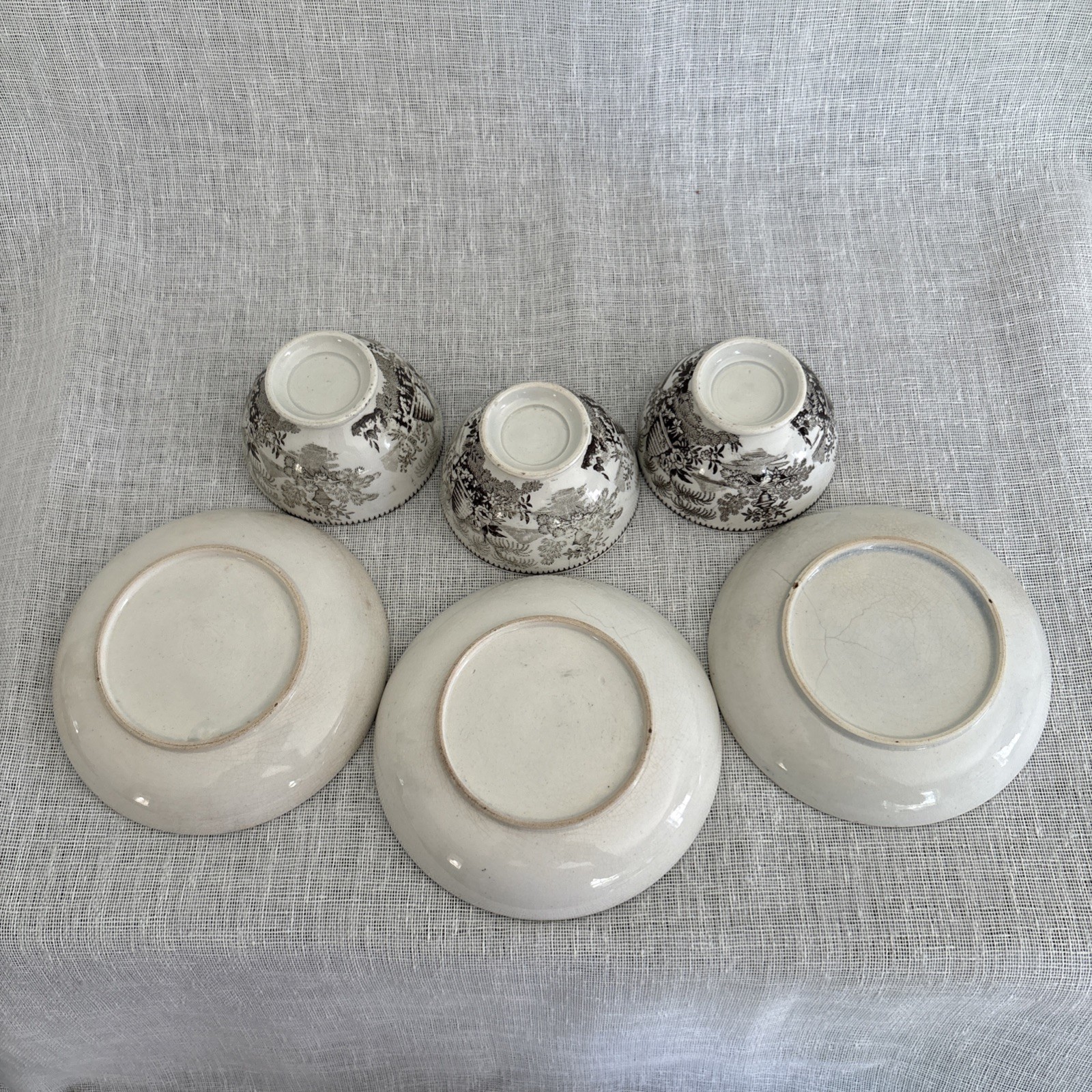 Antique 19thC Brown Transferware Child’s Tea Set Beehive Pattern 9 pc. England