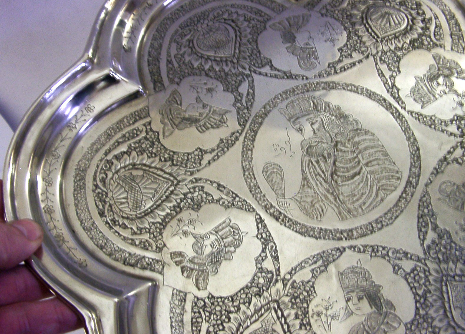 HUGE 752g PERSIAN EASTERN SOLID SILVER TRAY SALVER c1920 ANTIQUE 13.5 inch