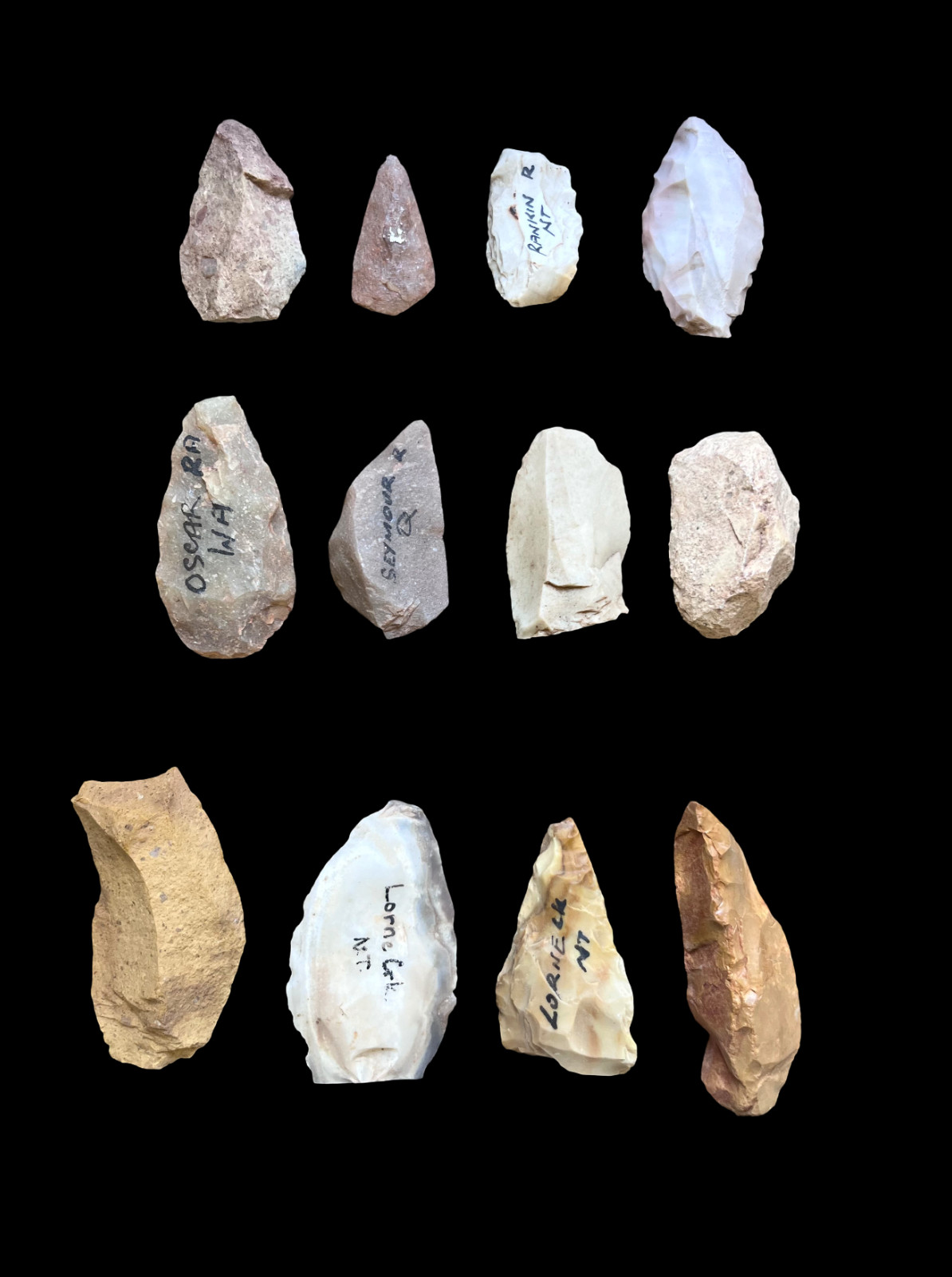 Group of 12 Aboriginal Stone Flaked Tools – Collected WA NT and Qld pre 1960’s