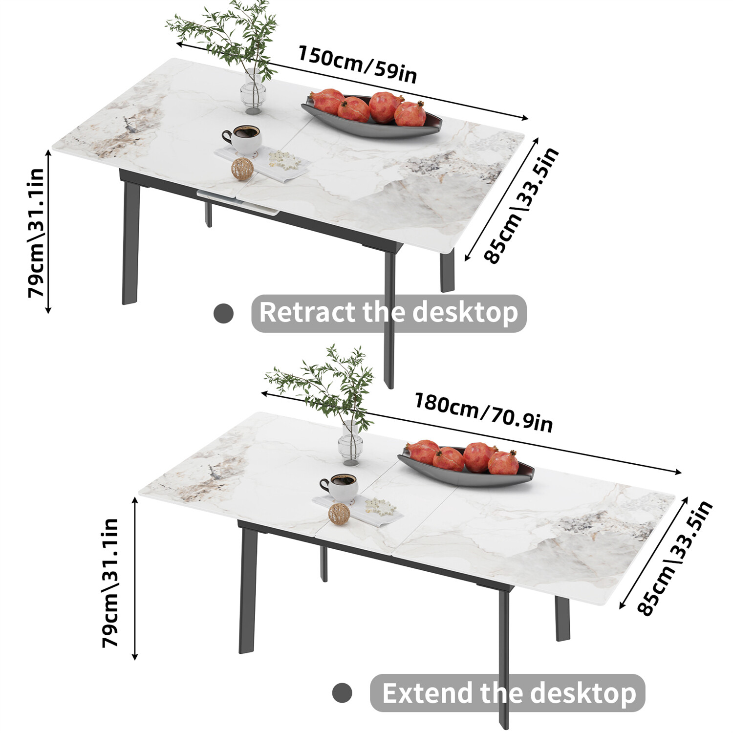 Extensible Dining Set Marble Table & Leather Chair Home Kitchen Modern Furniture