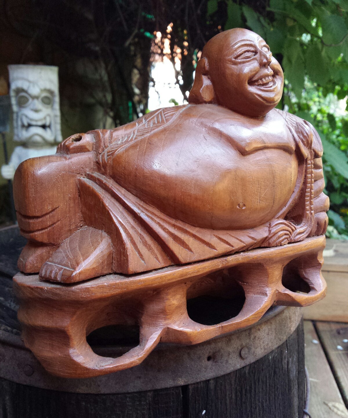 Hand Carved Wood Buddha Sculture Chinese Zen Meditation Incense Burner Holder