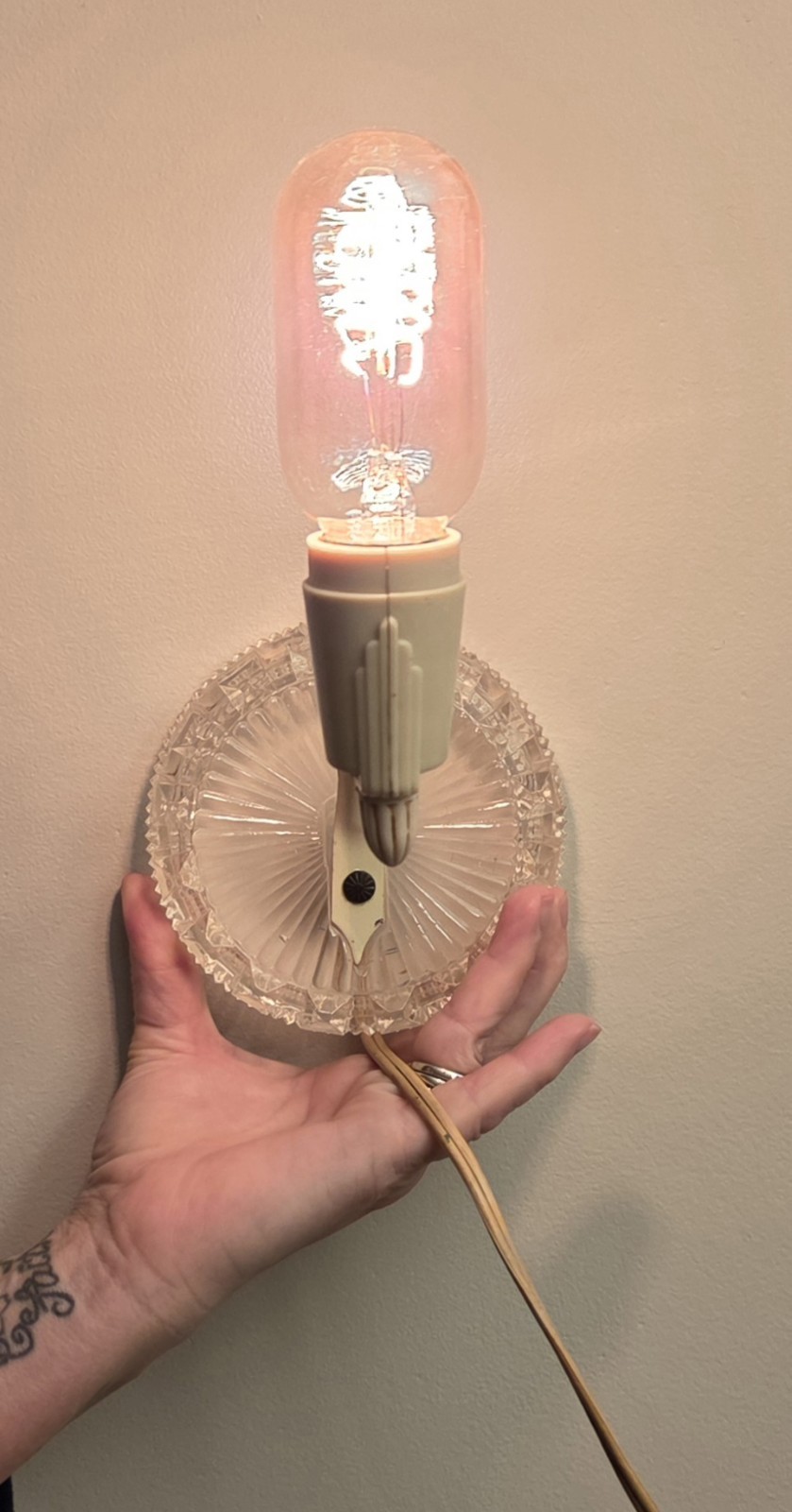 Antique Glass Art Deco Wall Sconce Plug in.