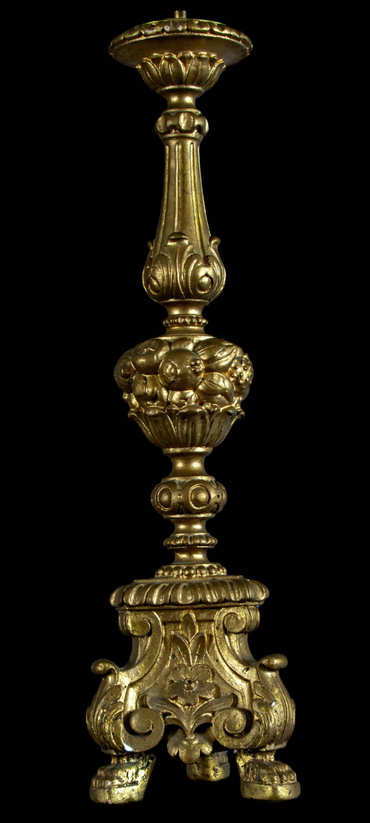 Antique, Belgian, Giltwood, Gesso Candlestick, with Lamp Conversion